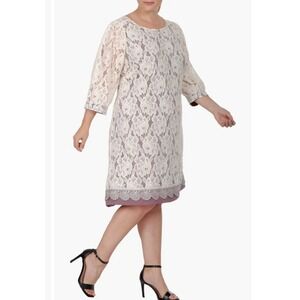 Standards & Practices Ivory Lace Mauve Shift Dress 16 SD5201782P